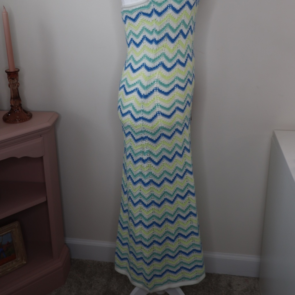 Crochet Zig Zag Halter MAXI Dress by Freshman 1996 Size MED - Picture 2 of 4